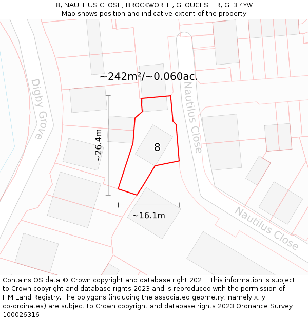 8, NAUTILUS CLOSE, BROCKWORTH, GLOUCESTER, GL3 4YW: Plot and title map