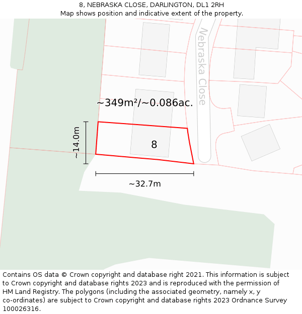 8, NEBRASKA CLOSE, DARLINGTON, DL1 2RH: Plot and title map