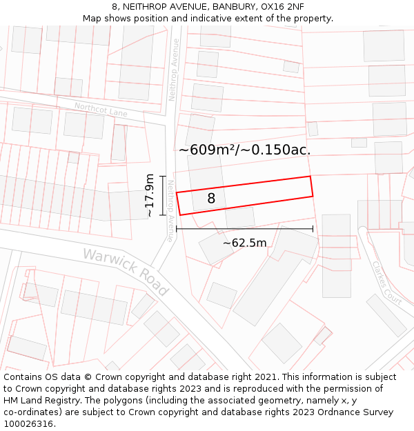 8, NEITHROP AVENUE, BANBURY, OX16 2NF: Plot and title map