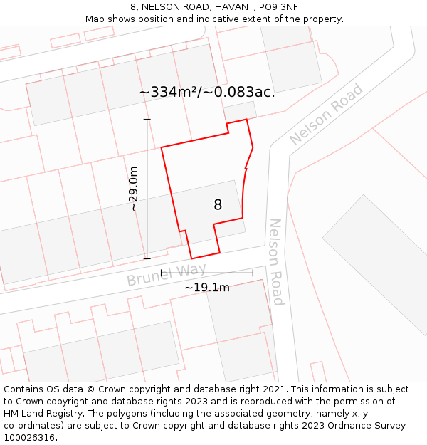 8, NELSON ROAD, HAVANT, PO9 3NF: Plot and title map