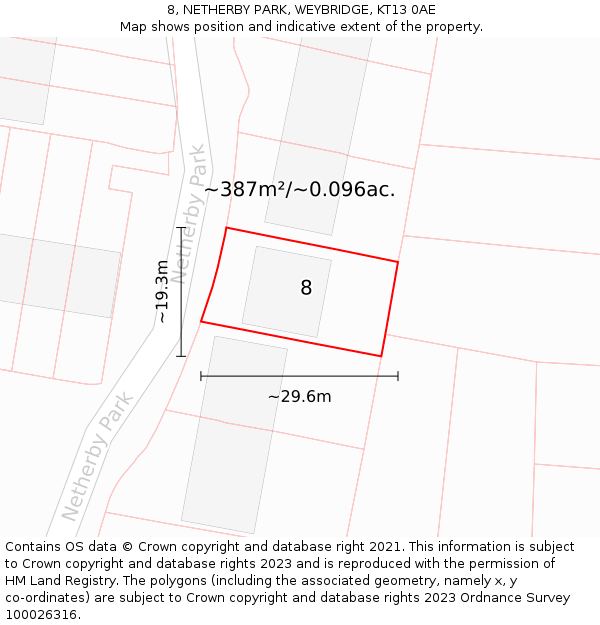 8, NETHERBY PARK, WEYBRIDGE, KT13 0AE: Plot and title map