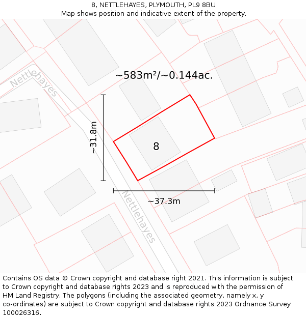 8, NETTLEHAYES, PLYMOUTH, PL9 8BU: Plot and title map