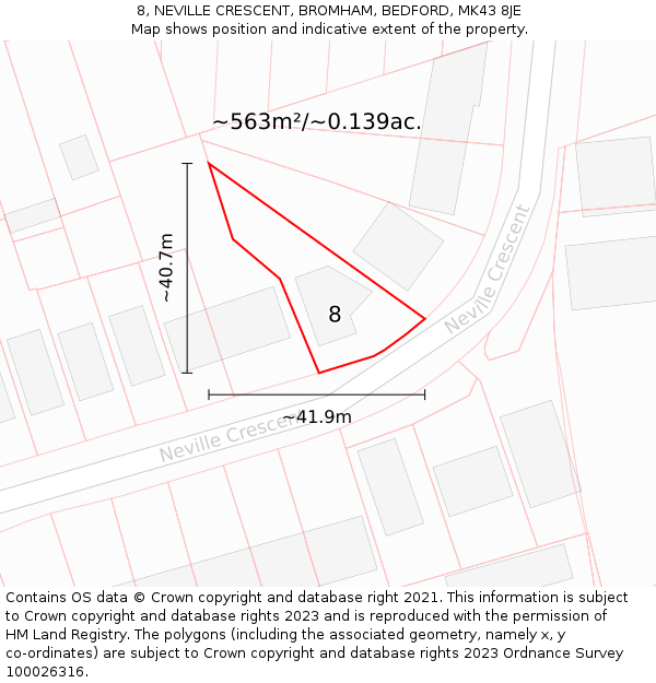 8, NEVILLE CRESCENT, BROMHAM, BEDFORD, MK43 8JE: Plot and title map