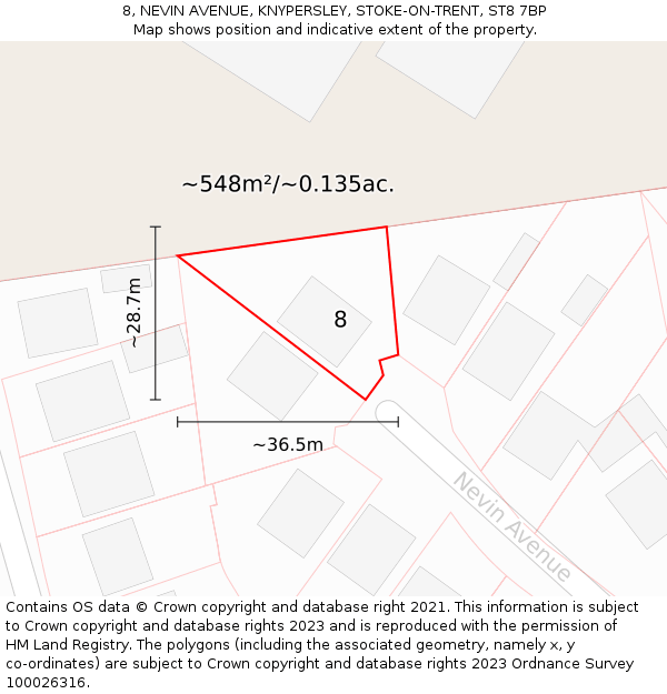 8, NEVIN AVENUE, KNYPERSLEY, STOKE-ON-TRENT, ST8 7BP: Plot and title map