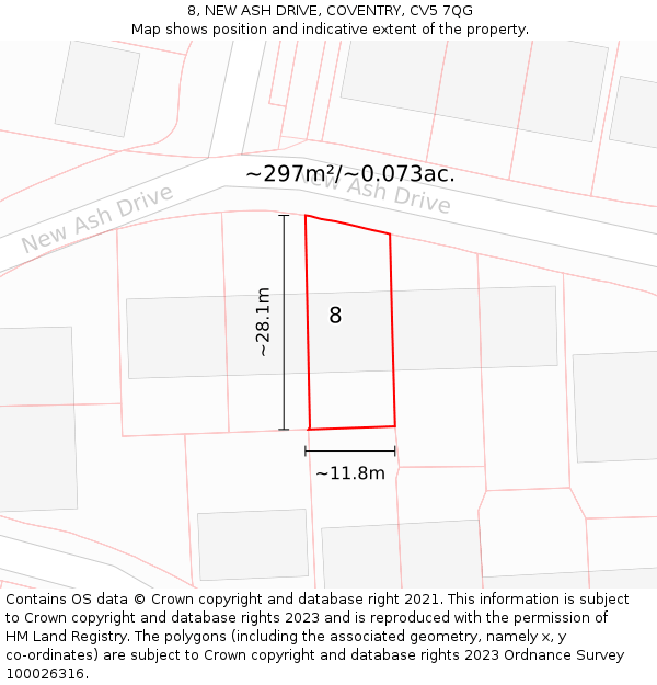 8, NEW ASH DRIVE, COVENTRY, CV5 7QG: Plot and title map