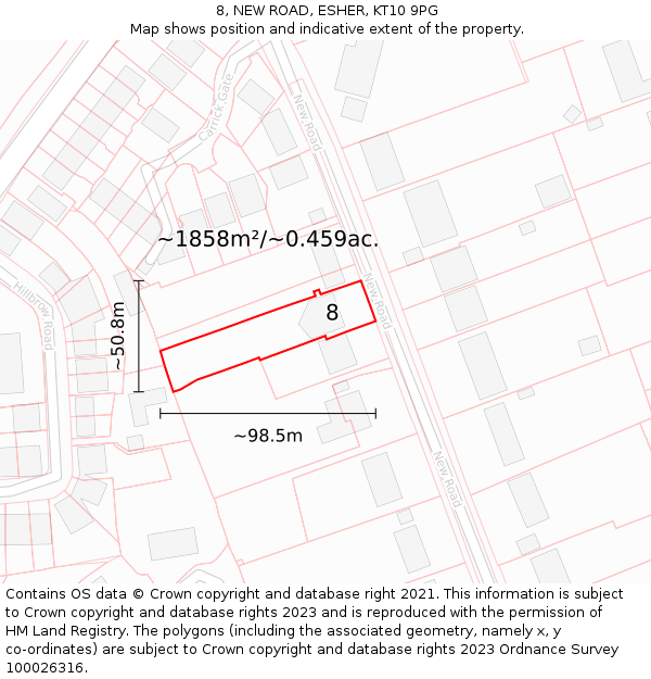 8, NEW ROAD, ESHER, KT10 9PG: Plot and title map