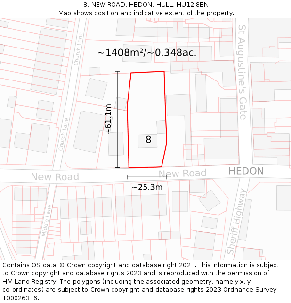 8, NEW ROAD, HEDON, HULL, HU12 8EN: Plot and title map