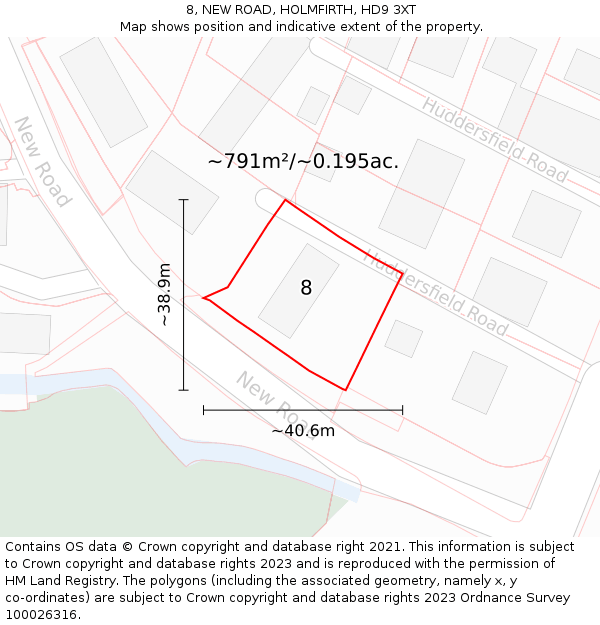 8, NEW ROAD, HOLMFIRTH, HD9 3XT: Plot and title map