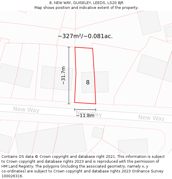 8, NEW WAY, GUISELEY, LEEDS, LS20 8JR: Plot and title map