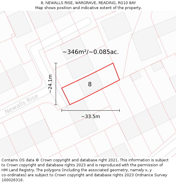 8, NEWALLS RISE, WARGRAVE, READING, RG10 8AY: Plot and title map