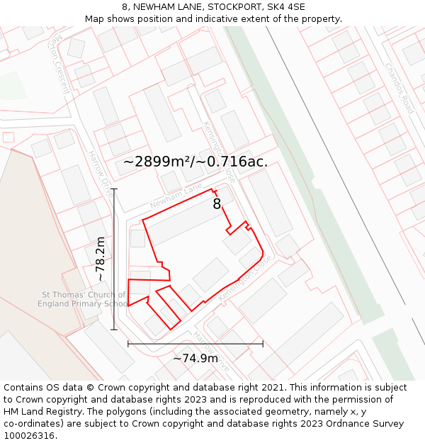 8, NEWHAM LANE, STOCKPORT, SK4 4SE: Plot and title map