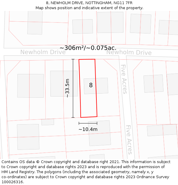 8, NEWHOLM DRIVE, NOTTINGHAM, NG11 7FR: Plot and title map