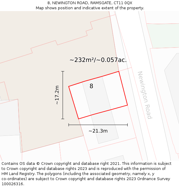 8, NEWINGTON ROAD, RAMSGATE, CT11 0QX: Plot and title map