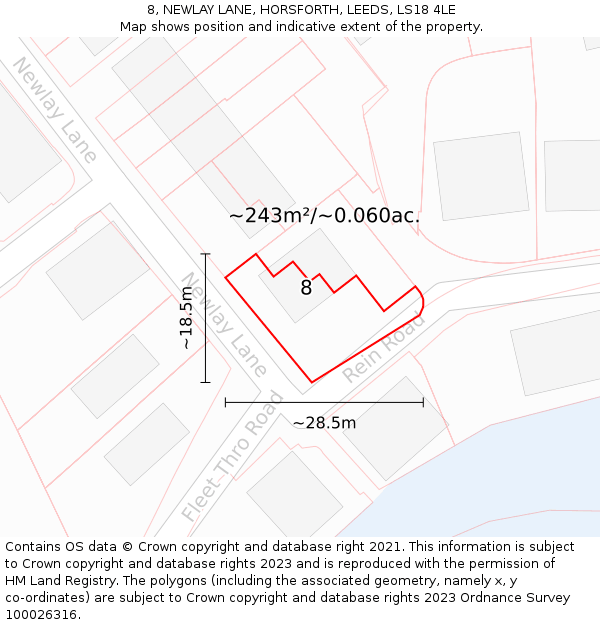 8, NEWLAY LANE, HORSFORTH, LEEDS, LS18 4LE: Plot and title map