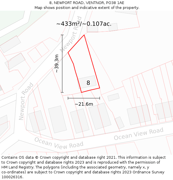 8, NEWPORT ROAD, VENTNOR, PO38 1AE: Plot and title map