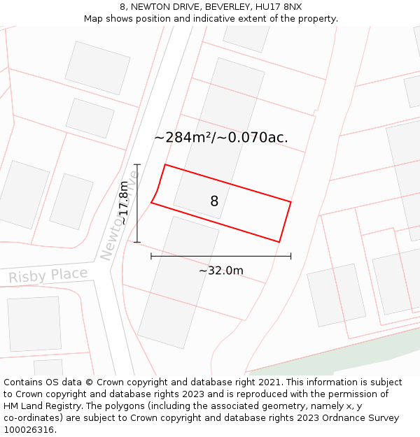 8, NEWTON DRIVE, BEVERLEY, HU17 8NX: Plot and title map