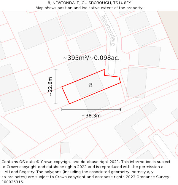 8, NEWTONDALE, GUISBOROUGH, TS14 8EY: Plot and title map