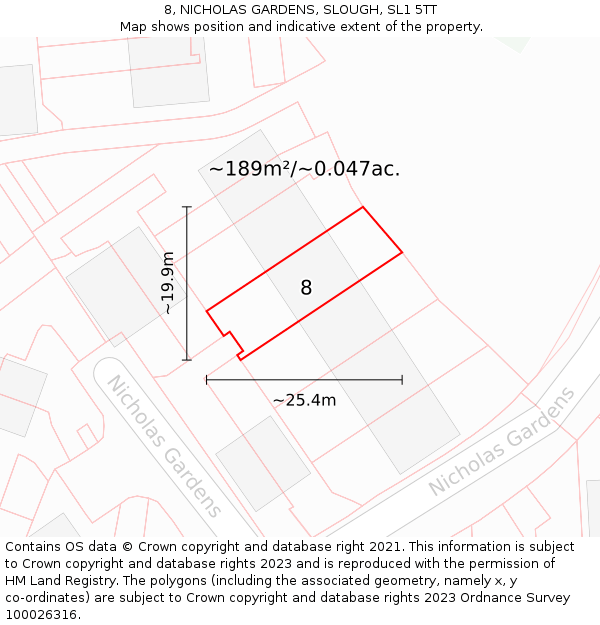 8, NICHOLAS GARDENS, SLOUGH, SL1 5TT: Plot and title map