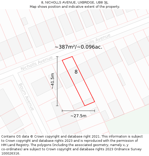 8, NICHOLLS AVENUE, UXBRIDGE, UB8 3JL: Plot and title map