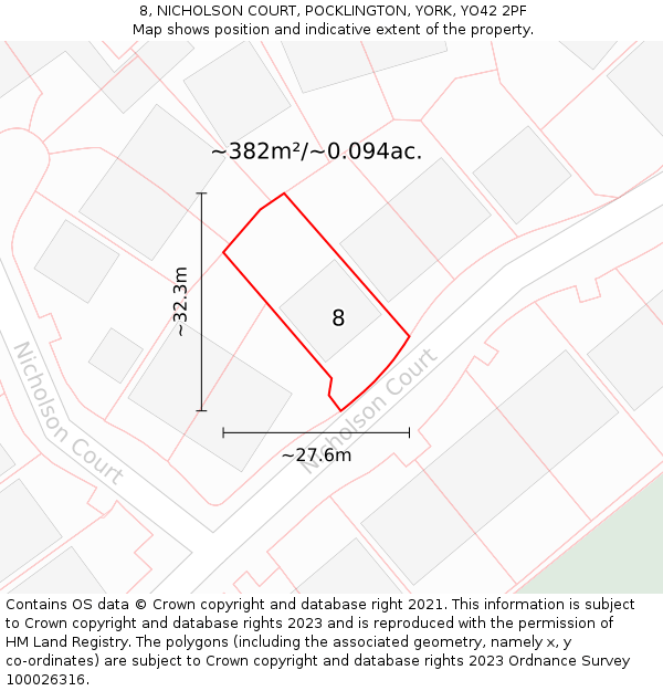 8, NICHOLSON COURT, POCKLINGTON, YORK, YO42 2PF: Plot and title map