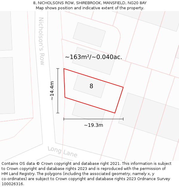 8, NICHOLSONS ROW, SHIREBROOK, MANSFIELD, NG20 8AY: Plot and title map