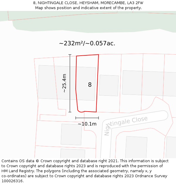 8, NIGHTINGALE CLOSE, HEYSHAM, MORECAMBE, LA3 2FW: Plot and title map