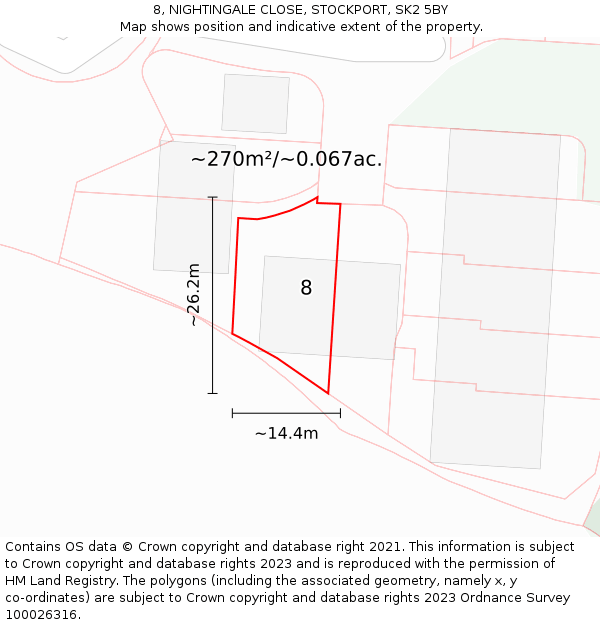 8, NIGHTINGALE CLOSE, STOCKPORT, SK2 5BY: Plot and title map