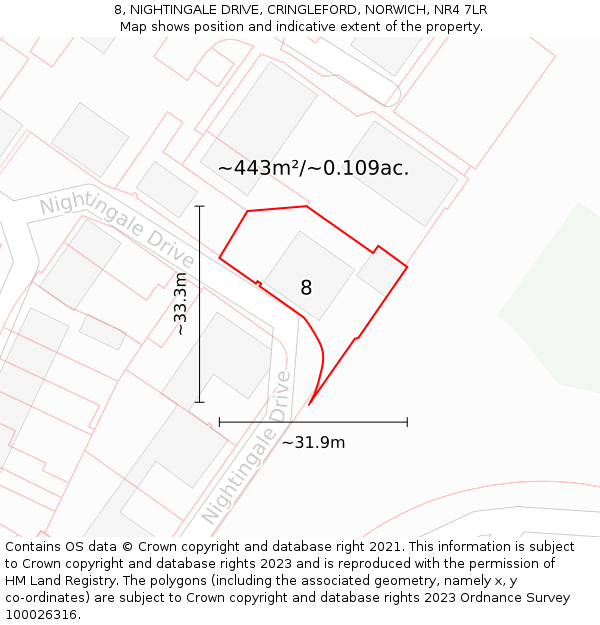 8, NIGHTINGALE DRIVE, CRINGLEFORD, NORWICH, NR4 7LR: Plot and title map