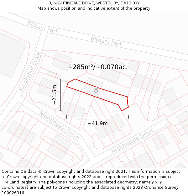 8, NIGHTINGALE DRIVE, WESTBURY, BA13 3XY: Plot and title map