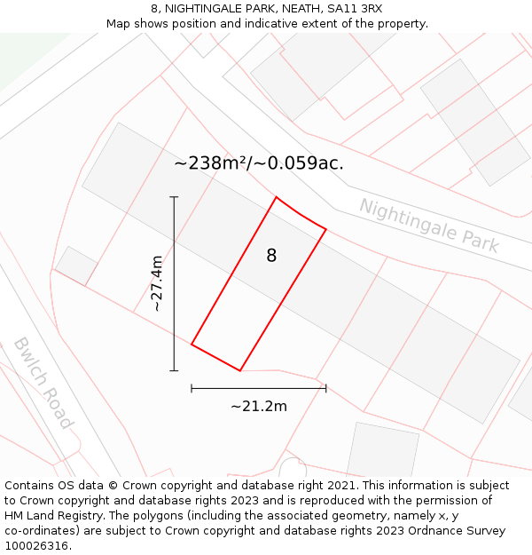 8, NIGHTINGALE PARK, NEATH, SA11 3RX: Plot and title map