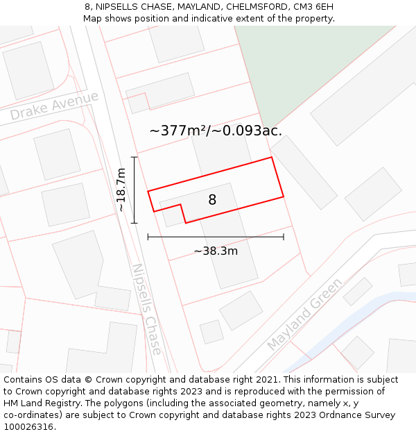 8, NIPSELLS CHASE, MAYLAND, CHELMSFORD, CM3 6EH: Plot and title map