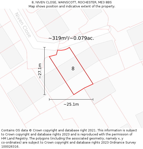 8, NIVEN CLOSE, WAINSCOTT, ROCHESTER, ME3 8BS: Plot and title map