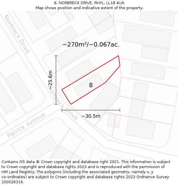 8, NORBRECK DRIVE, RHYL, LL18 4UA: Plot and title map