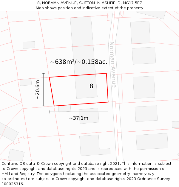 8, NORMAN AVENUE, SUTTON-IN-ASHFIELD, NG17 5FZ: Plot and title map