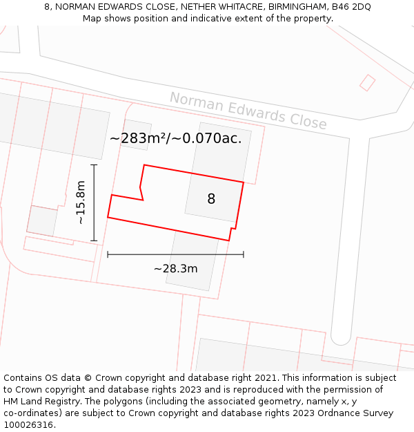 8, NORMAN EDWARDS CLOSE, NETHER WHITACRE, BIRMINGHAM, B46 2DQ: Plot and title map