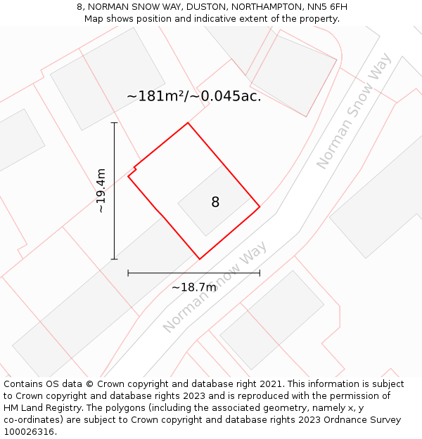 8, NORMAN SNOW WAY, DUSTON, NORTHAMPTON, NN5 6FH: Plot and title map