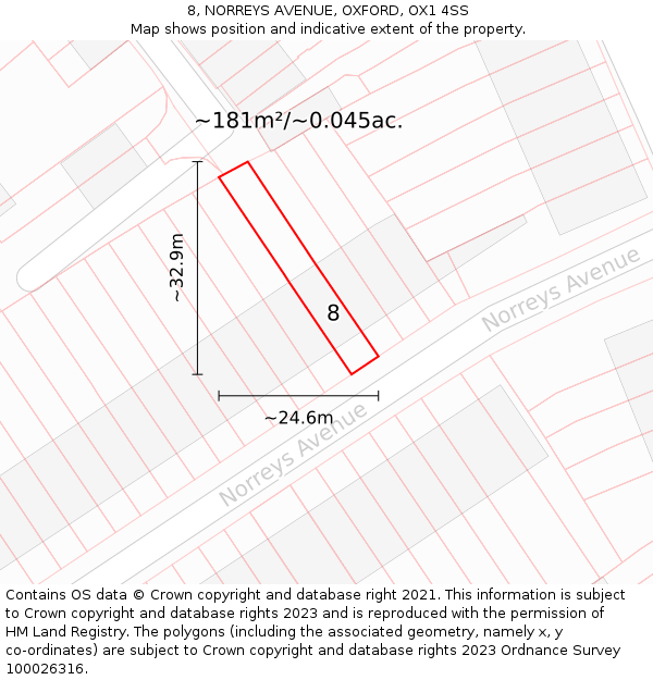 8, NORREYS AVENUE, OXFORD, OX1 4SS: Plot and title map