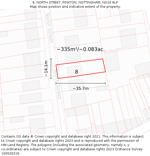 8, NORTH STREET, PINXTON, NOTTINGHAM, NG16 6LP: Plot and title map