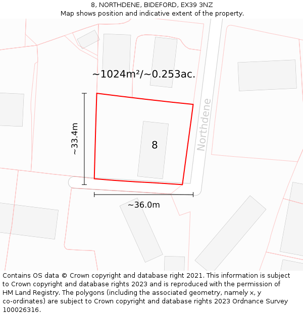 8, NORTHDENE, BIDEFORD, EX39 3NZ: Plot and title map