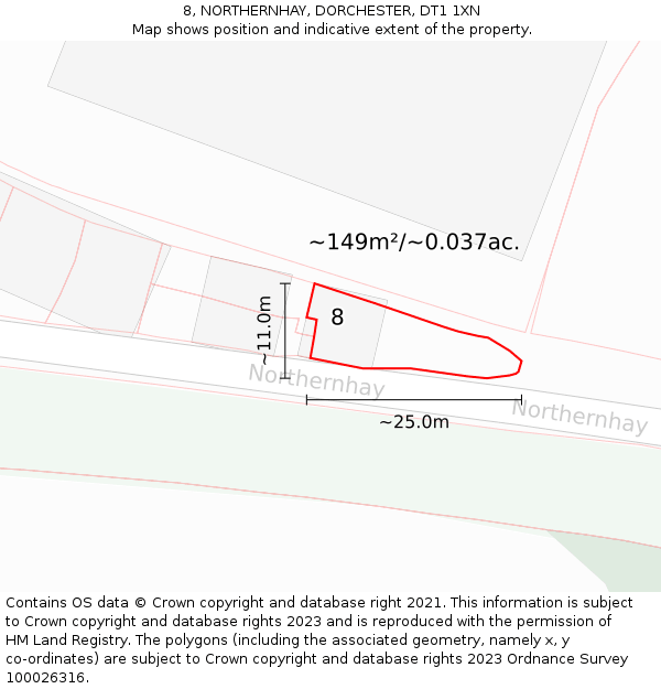 8, NORTHERNHAY, DORCHESTER, DT1 1XN: Plot and title map
