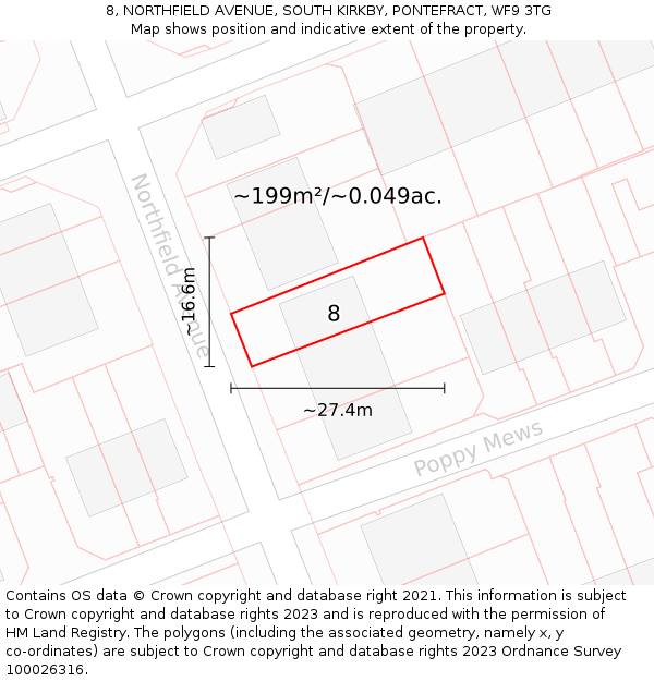 8, NORTHFIELD AVENUE, SOUTH KIRKBY, PONTEFRACT, WF9 3TG: Plot and title map