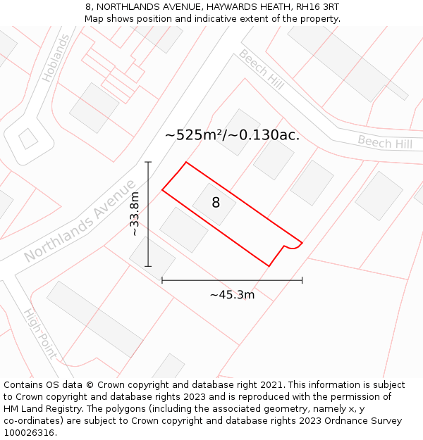 8, NORTHLANDS AVENUE, HAYWARDS HEATH, RH16 3RT: Plot and title map