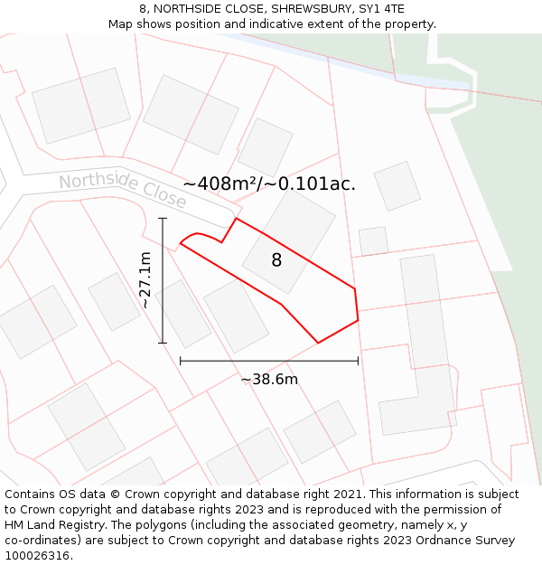 8, NORTHSIDE CLOSE, SHREWSBURY, SY1 4TE: Plot and title map