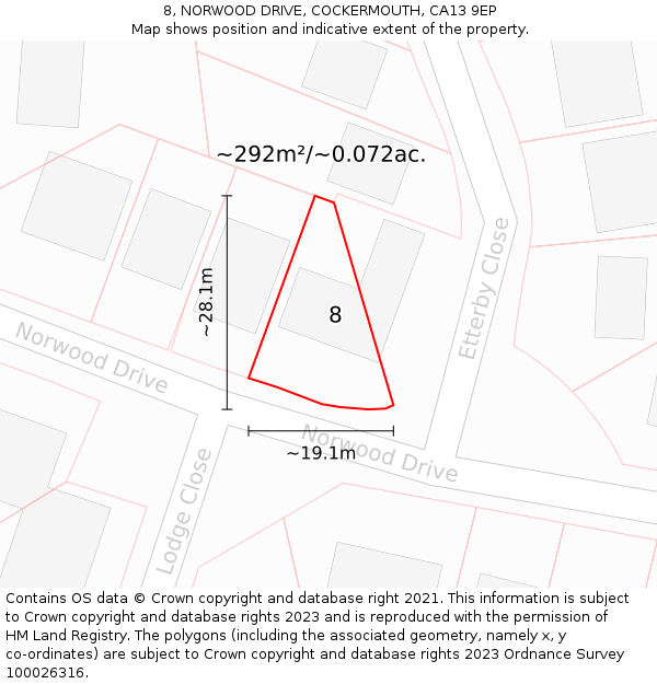 8, NORWOOD DRIVE, COCKERMOUTH, CA13 9EP: Plot and title map