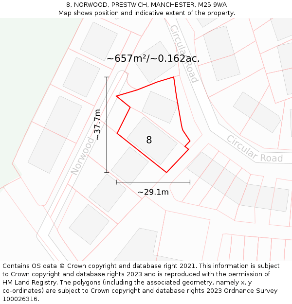 8, NORWOOD, PRESTWICH, MANCHESTER, M25 9WA: Plot and title map