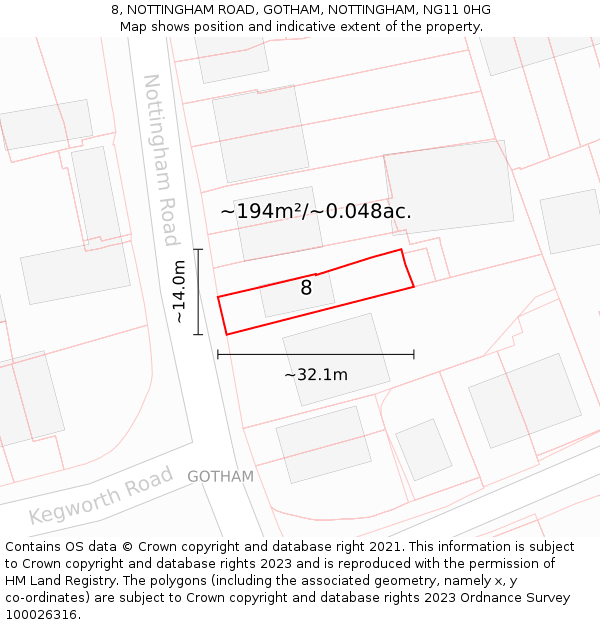 8, NOTTINGHAM ROAD, GOTHAM, NOTTINGHAM, NG11 0HG: Plot and title map