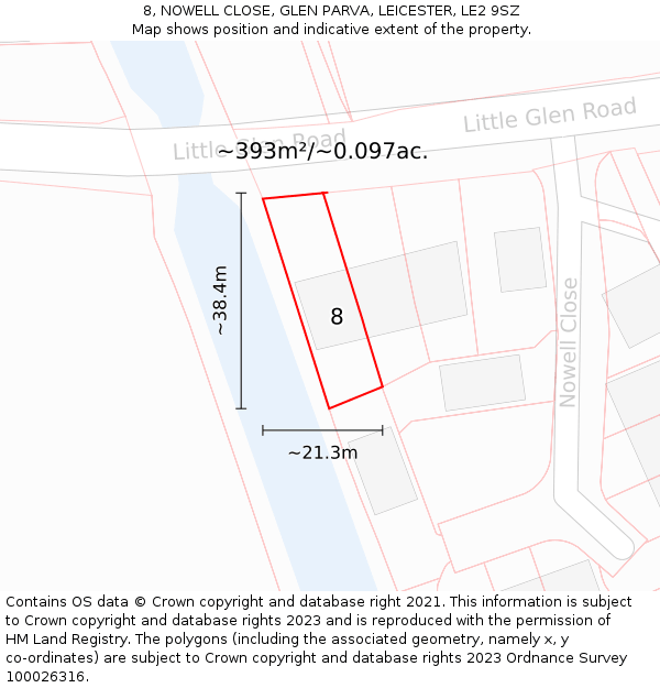 8, NOWELL CLOSE, GLEN PARVA, LEICESTER, LE2 9SZ: Plot and title map