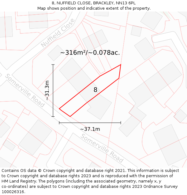 8, NUFFIELD CLOSE, BRACKLEY, NN13 6PL: Plot and title map