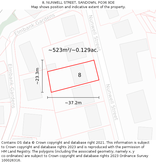 8, NUNWELL STREET, SANDOWN, PO36 9DE: Plot and title map