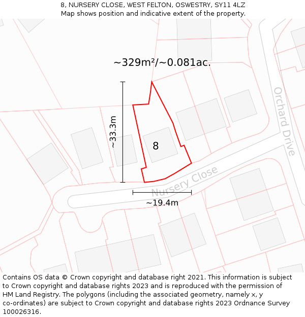 8, NURSERY CLOSE, WEST FELTON, OSWESTRY, SY11 4LZ: Plot and title map